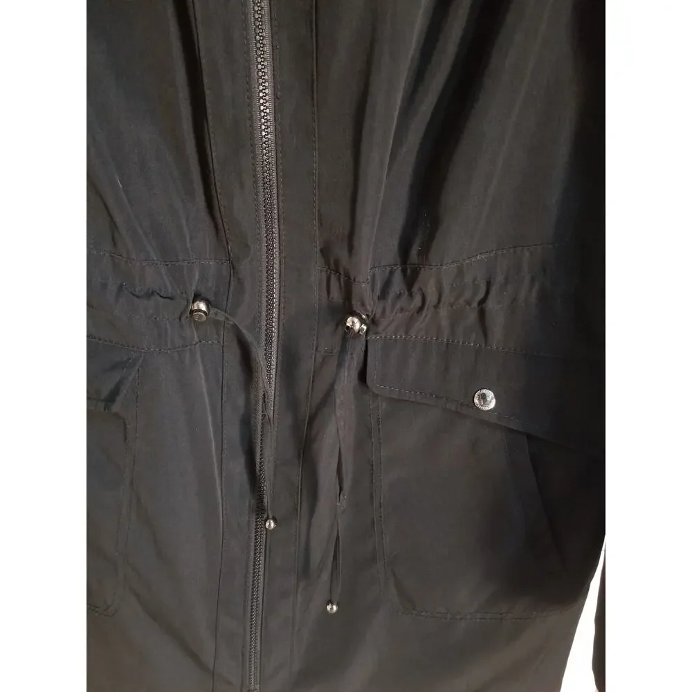 Women's Liz Claiborne Hooded Winter Coat Large Black Full Zip - Picture 5 of 11